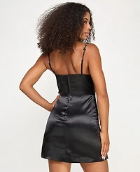 Seni & Cade Juniors' Rhinestone-Trim Satin A-Line Dress