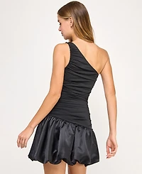 Seni & Cade Juniors' One-Shoulder Drop Waist Satin Bubble Skirt