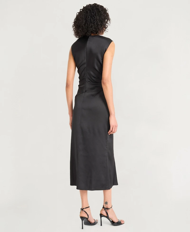 Luxely Women's Satin V-Neck Sleeveless Midi Dress