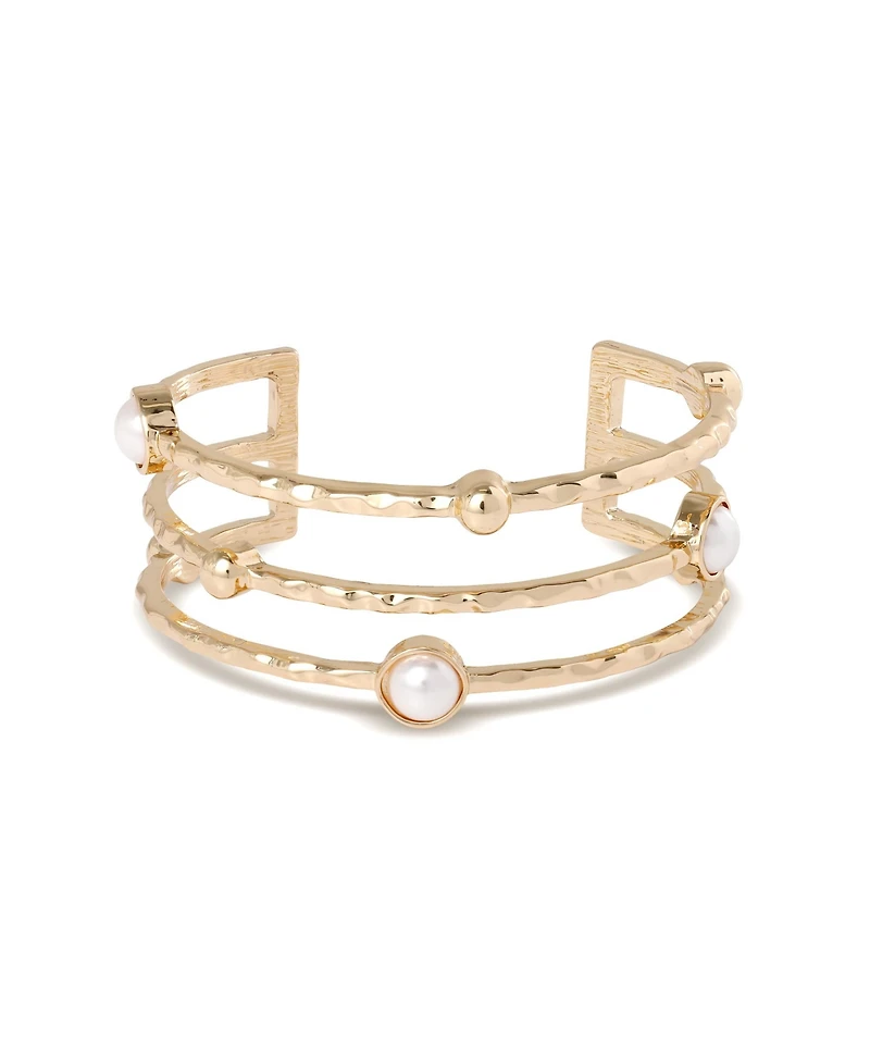 Bcbg Hammered Gold-Tone Pearl Cuff Bracelet