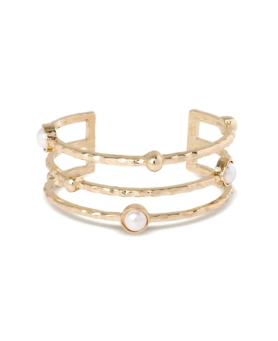 Bcbg Hammered Gold-Tone Pearl Cuff Bracelet