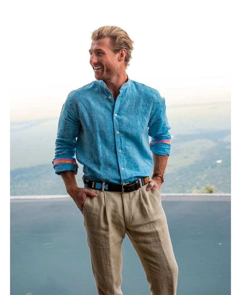 Koy Clothing Men's Linen Grandfather Collar Shirt