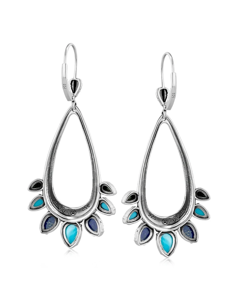 American West Jewelry Sterling Silver Sleeping Beauty Turquoise and Lapis Open Pear Gemstone Lever Back Earrings