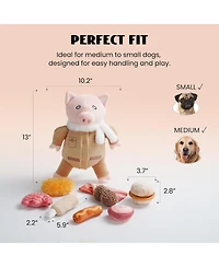 Nocciola 9-in-1 Pig Plush Dog Toys,Funny Piggy Puzzle Toy with 8 Pork Food Squeaky & Crinkle Toys,Stimulating Enrichment Toys for Small Medium Dogs