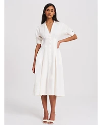 Miss Circle Women's Palina Lyocell Pleated Midi Preppy Shirt Dress
