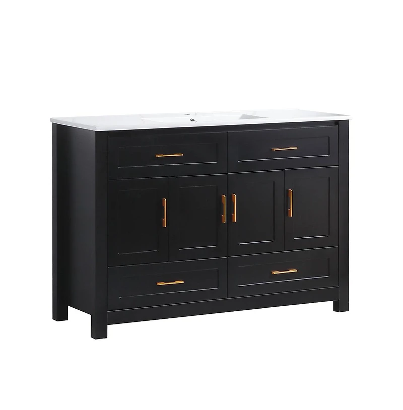Casainc 48" Black Vanity Set with Ceramic Sink, 4 Soft-Close Doors & 4 Drawers, Stylish Bath Organizer