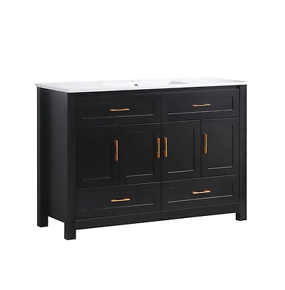 Casainc 48" Black Vanity Set with Ceramic Sink, 4 Soft-Close Doors & 4 Drawers, Stylish Bath Organizer