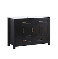 Casainc 48" Black Vanity Set with Ceramic Sink, 4 Soft-Close Doors & 4 Drawers, Stylish Bath Organizer