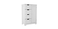 Casainc White Floor Storage Cabinet with Adjustable Shelves, 4 Drawers & Door for Bathroom and Living Room Use