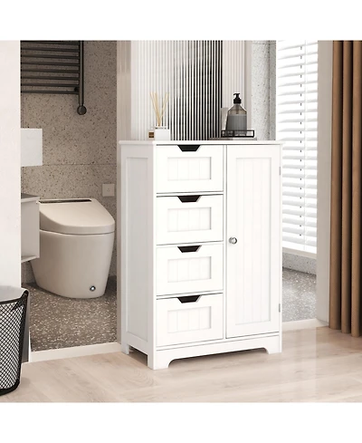 Casainc White Floor Storage Cabinet with Adjustable Shelves, 4 Drawers & Door for Bathroom and Living Room Use