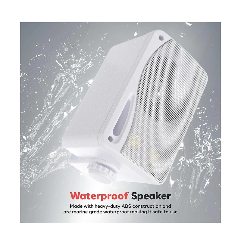 Pyle 3-Way Weatherproof Outdoor Speaker Set, 200W 3.5-Inch Marine Grade Speakers, Heavy Duty Abs Enclosure, White