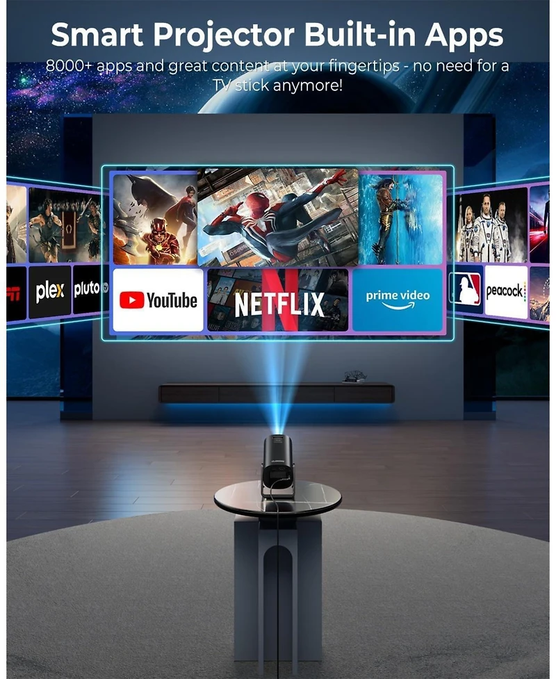 Clokowe Mini Projector, 4K 1080P Support projector with wifi and bluetooth, Android Tv Os 8000 plus Apps for Phone Stick Laptop Hdmi
