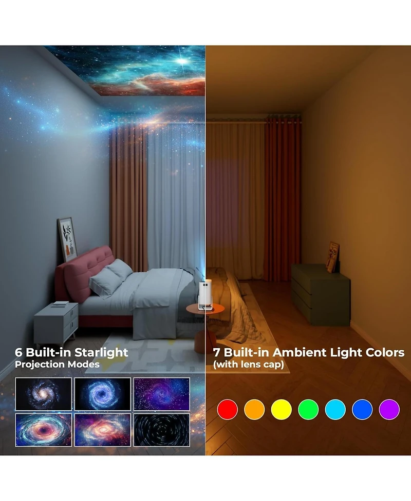 Clokowe Mini Projector, 4K 1080P Support projector with wifi and bluetooth, with Android Tv Os and 8000 plus Apps for Phone Tv Stick Laptop Hdmi