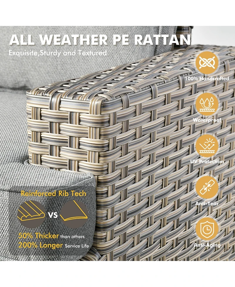 Xizzi 10 Pieces Outdoor Patio Furniture Set,Rattan Sectional Sofa Couch,Outside Coversation Set with Swivel Chairs,54" Fire Pit and Solar Coffee Table