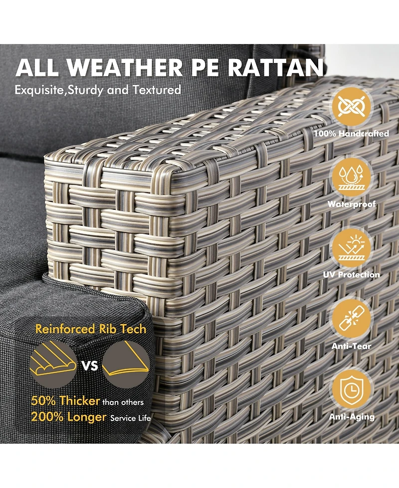 Xizzi 10 Pieces Outdoor Patio Furniture Set,Rattan Sectional Sofa Couch,Outside Coversation Set with Swivel Chairs,54" Fire Pit and Solar Coffee Table