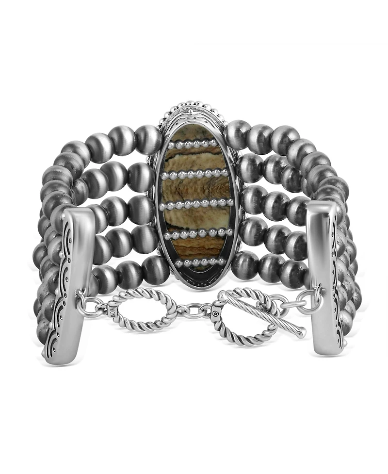 American West Jewelry Sterling Silver Oval Picture Jasper Oval Cut Beaded Toggle Bracelet, Size