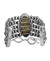 American West Jewelry Sterling Silver Oval Picture Jasper Oval Cut Beaded Toggle Bracelet, Size
