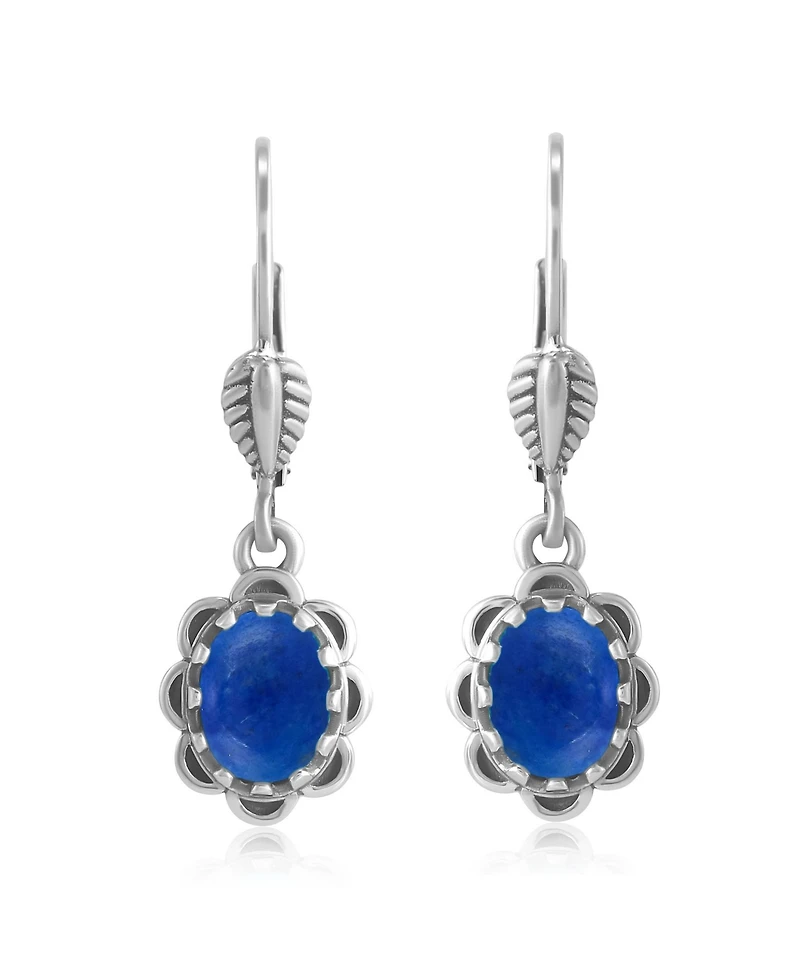American West Jewelry Sterling Silver Lapis Concha Lever Back Dangle Earrings