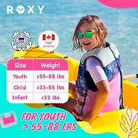 Roxy Youth Life Vest, Uscg Approved Evoprene Daily Cga Life Jacket, for Girls 55-88 lbs