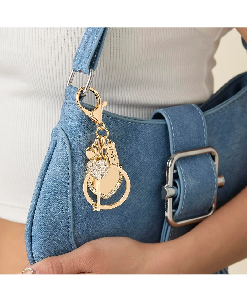 Jessica Simpson Pave Crystal Heart Keychain Bag Charm