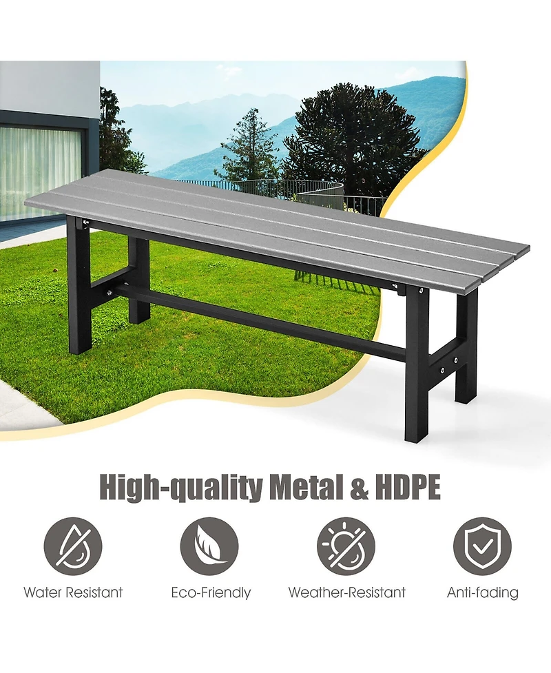 Gymax Outdoor Hdpe Bench w/ Metal Frame 47'' x 14'' x 16'' for Yard Garden