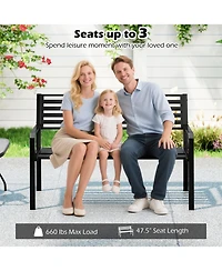Gymax 50'' Outdoor Metal Park Bench for 2-3 People w/ Armrests & Backrest for Backyard