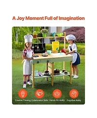 Slickblue Kids Outdoor Wooden Mud Kitchen Toy Playset for Pretend Cooking and Gardening