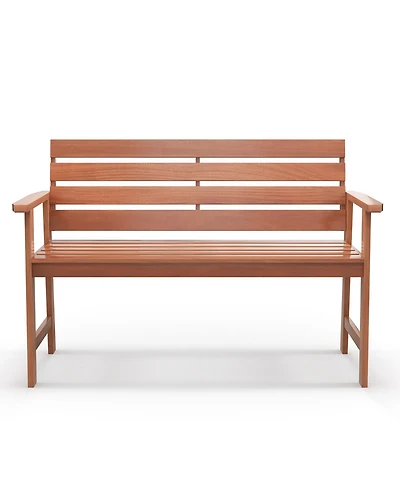 Gymax Solid Wood Bench Wood 2-Seat Chair w/ Slatted Seat & Inclined Backrest Patio