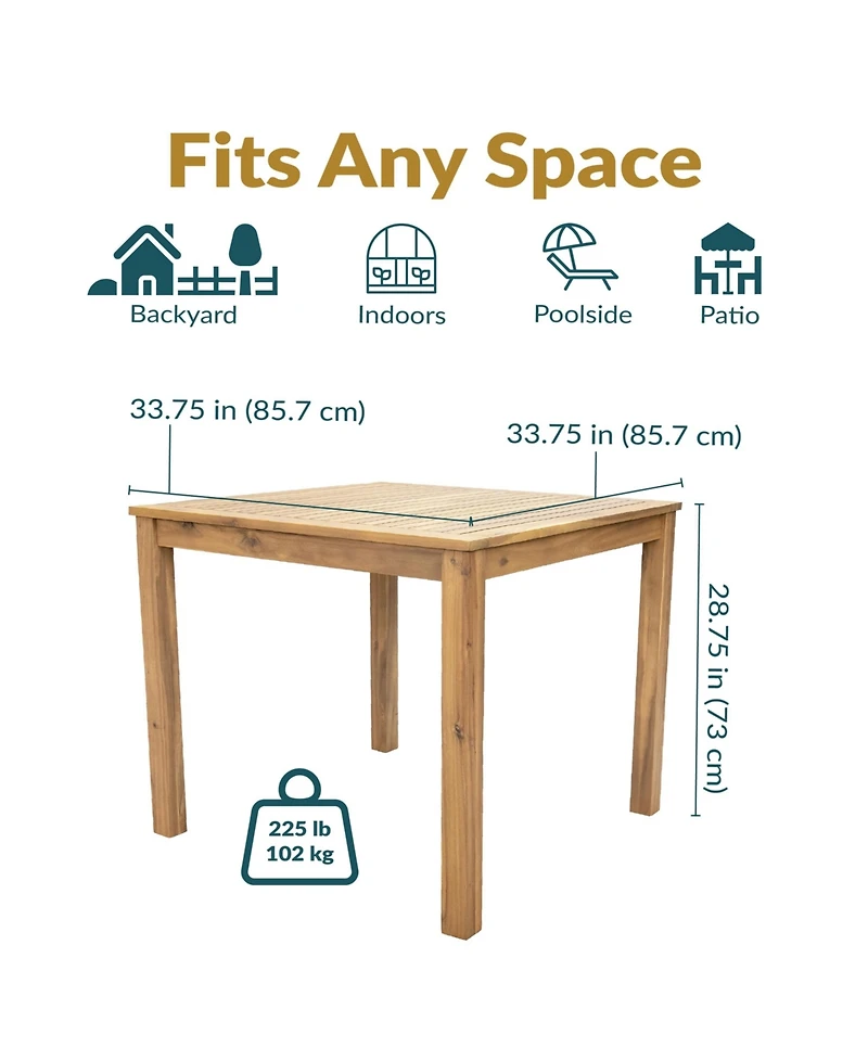 Sunnydaze Decor Rodanthe Acacia Wood Outdoor Dining Table with Natural Oil Finish - 33.75" W