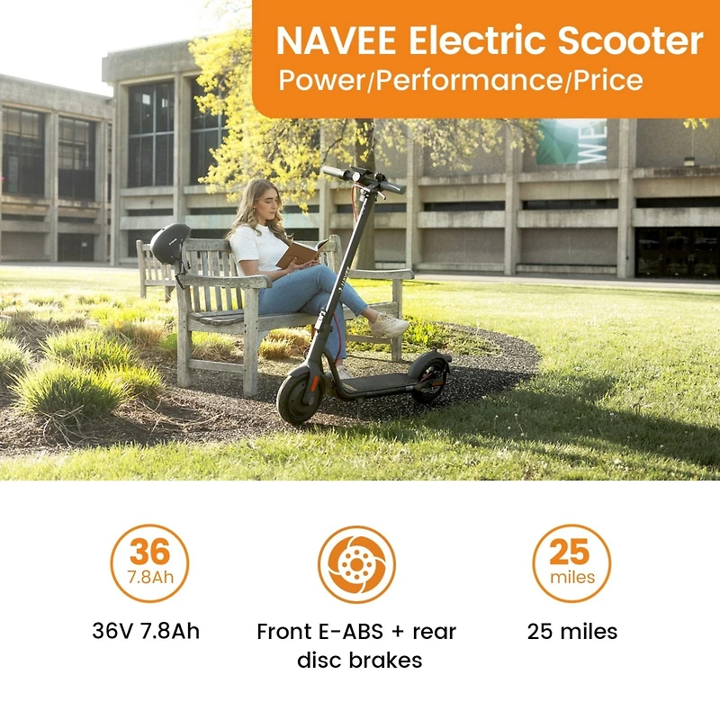 Navee V40I Electric Scooter w/25 miles Max Operating Range & 20 mph Max Speed