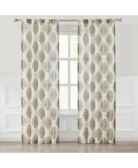 Sofia Flower Block Bouquet Linen Textured Window Curtain Panels Clay/Teal Pair 37x84