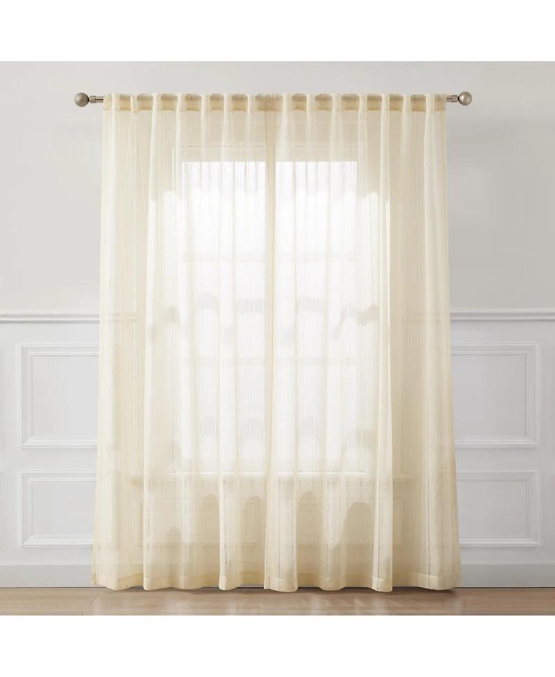 Lush Decor Calia Textured Stripe Sheer Window Curtain Panels Neutral Pair 52x84