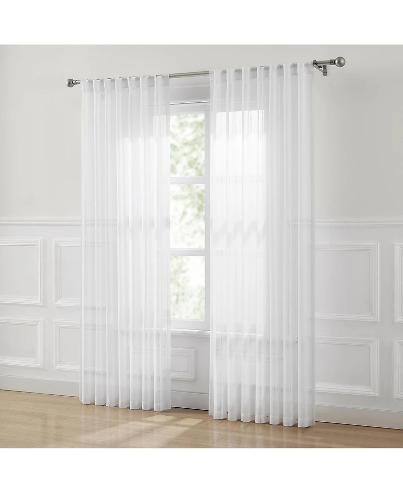 Lush Decor Calia Textured Stripe Sheer Window Curtain Panels Neutral Pair 52x84