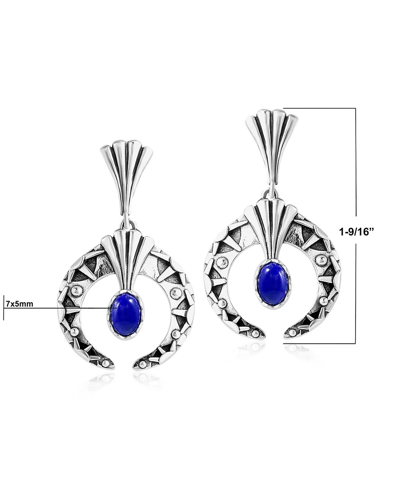 American West Jewelry Sterling Silver Lapis Fritz Casuse Oval Gemstone Naja Earrings