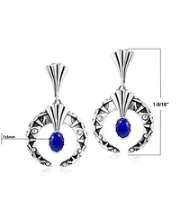American West Jewelry Sterling Silver Lapis Fritz Casuse Oval Gemstone Naja Earrings