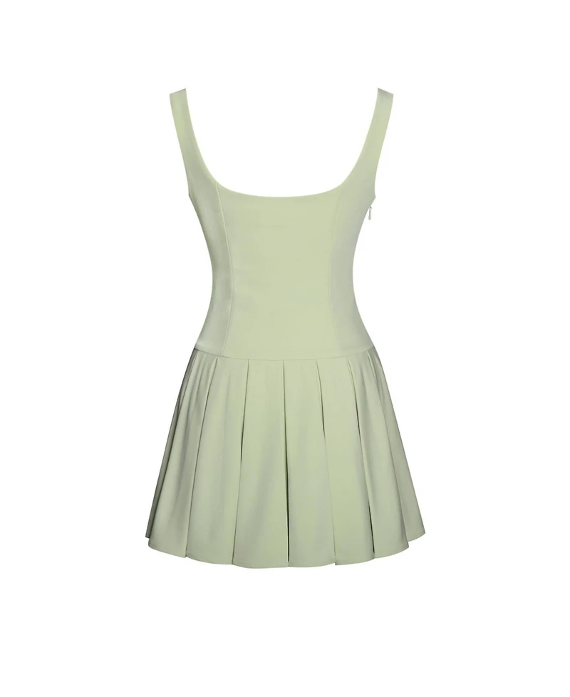 Miss Circle Women's Tala Pistachio Green Sleeveless Pleated Preppy Mini Dress