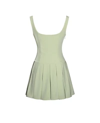 Miss Circle Women's Tala Pistachio Green Sleeveless Pleated Preppy Mini Dress