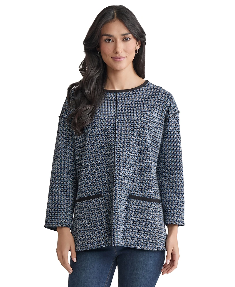 Jones New York Women's Seamed Pocket-Front Long-Sleeve Top