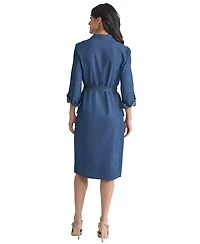 Jones New York Women's Belted Button-Down Cotton Collared Denim Dress