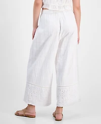 Lucky Brand Women's Cotton High-Rise Cutwork Wide-Leg Pants