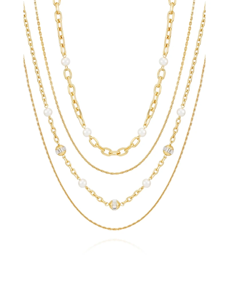 Vince Camuto Layered Gold-Tone Chain Cultivated Pearl Necklace