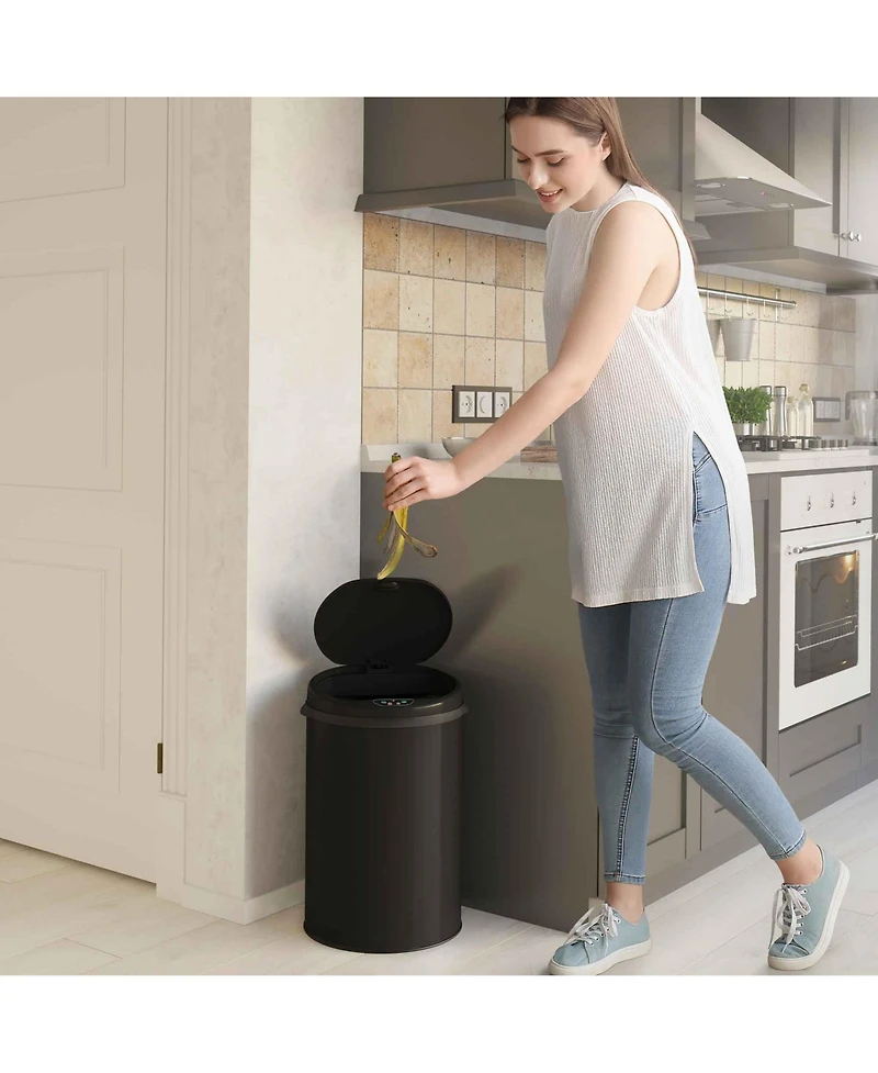 8 Gallon / 30 Liter White Stainless Steel Sensor Kitchen Trash Can with Odor Filter