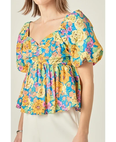 English Factory Women's Floral Puff Sleeve Top