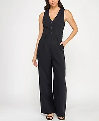 Planet Gold Juniors' Woven V-Neck Sleeveless Jumpsuit
