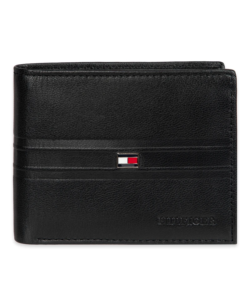 Tommy Hilfiger Men's Rfid Stripe Embossed Bifold Traveler Wallet