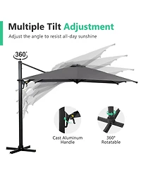 10 Ft Cantilever Patio Umbrella with 360° Rotation & Tilt Adjustment, Square Outdoor Offset Umbrella with Aluminum Pole