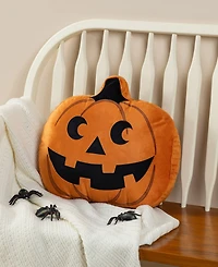 Glitzhome Fall and Halloween Fabric Double Sided Pumpkin Decorative Pillow, 16" x 5"