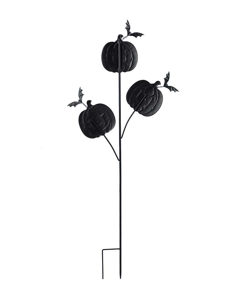 Glitzhome 39.5" Halloween Metal Triple Pumpkin with Spring Bats Yard Stake