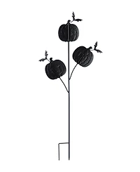 Glitzhome 39.5" Halloween Metal Triple Pumpkin with Spring Bats Yard Stake
