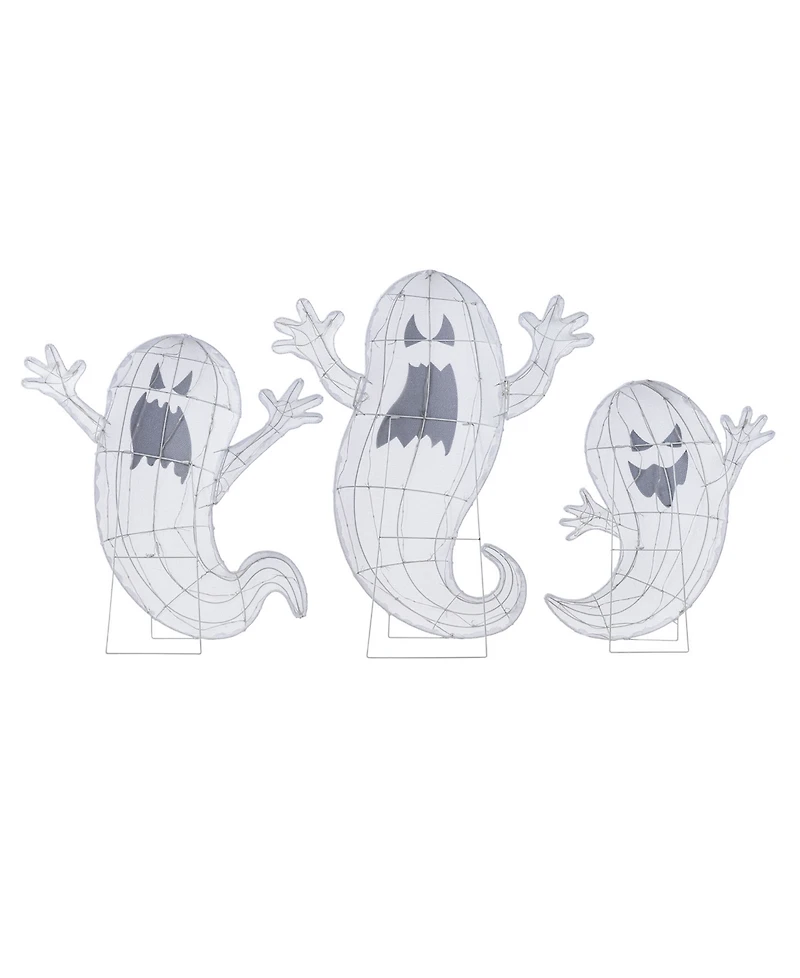 Glitzhome Lighted Halloween Ghosts Family Outdoor Decor with Warm White Led Lights, Set of 3